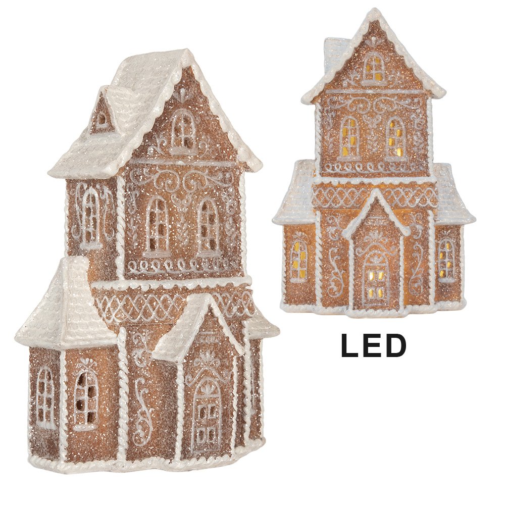 Gingerbread house met LED 16x8x23 cm Bruin Kunststof
