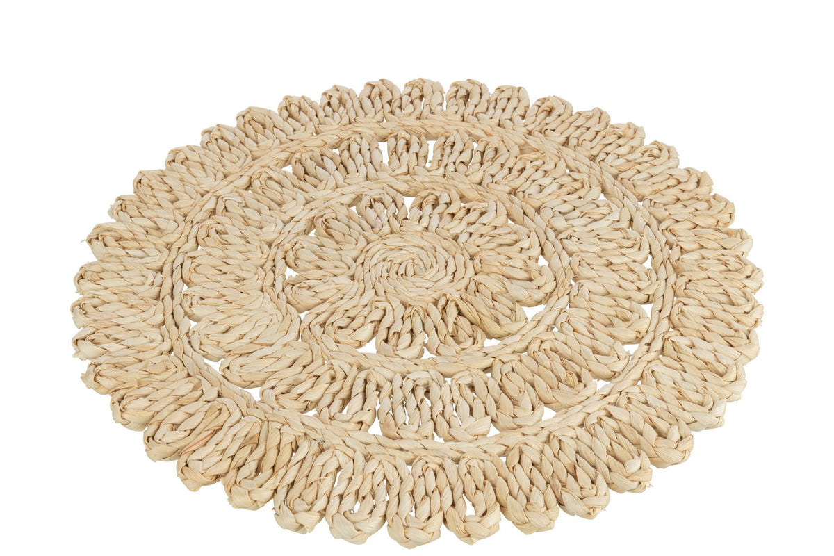 J-Line placemat Rond Bloem + Cirkels - jute - naturel