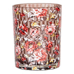Theelichthouder Set van 2 Ø 7x8 / 10x13 cm Bruin Rood Glas Bloemen