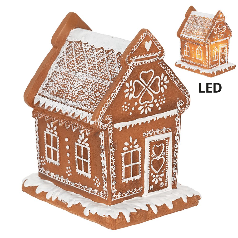 Gingerbread house met LED 17 cm Bruin Polyresin Peperkoekhuisje