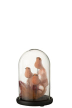 J-Line decoratie Stolp 3 Vogels + Pluimen - glas - roze/bordeaux