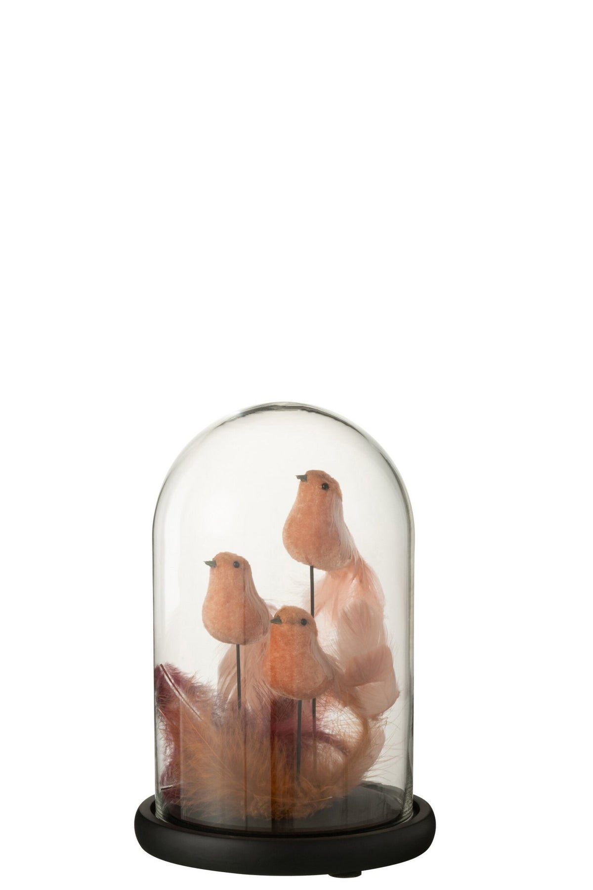 J-Line decoratie Stolp 3 Vogels + Pluimen - glas - roze/bordeaux