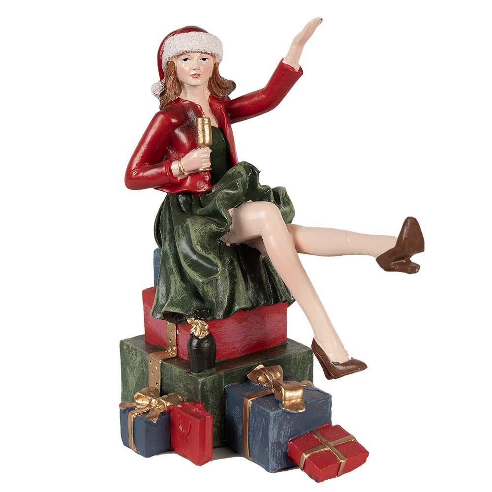 Kerstdecoratie Beeld Vrouw 18 cm Rood Polyresin