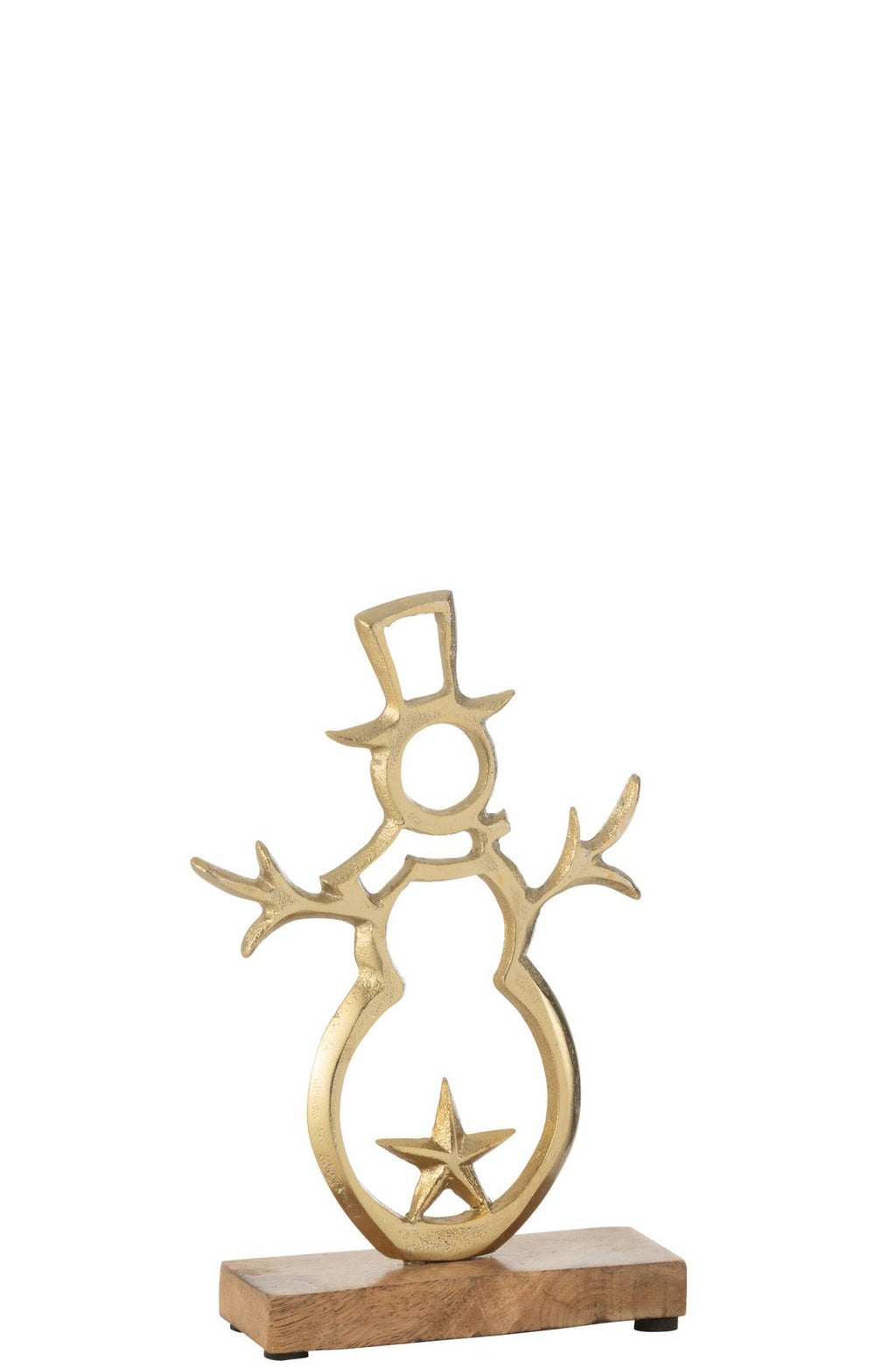 J-Line decoratie Sneeuwman Ster - aluminium/hout - goud - S