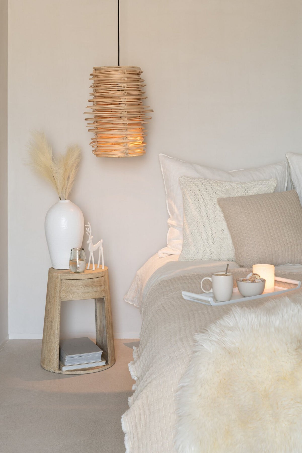 J-Line decoratie tak Tarwe - kunststof - creme/wit