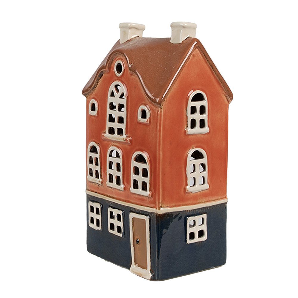 Waxinelichthouder Huis 12x9x22 cm Oranje Keramiek Theelichthouder