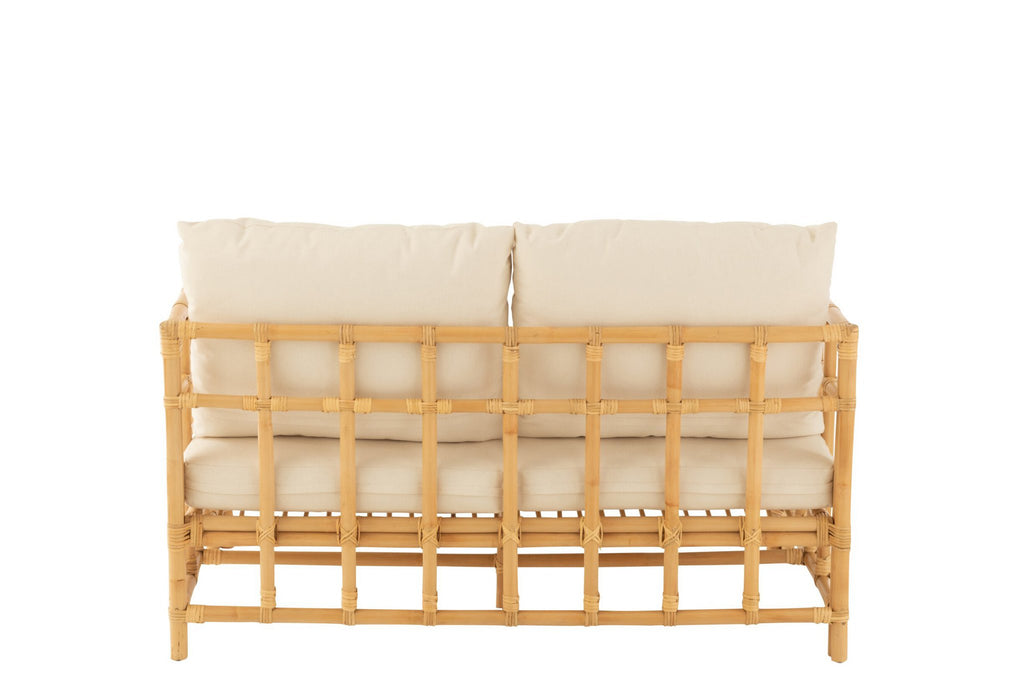 J-Line sofa Elise + kussen 2 Personen - rotan/textiel - naturel/wit