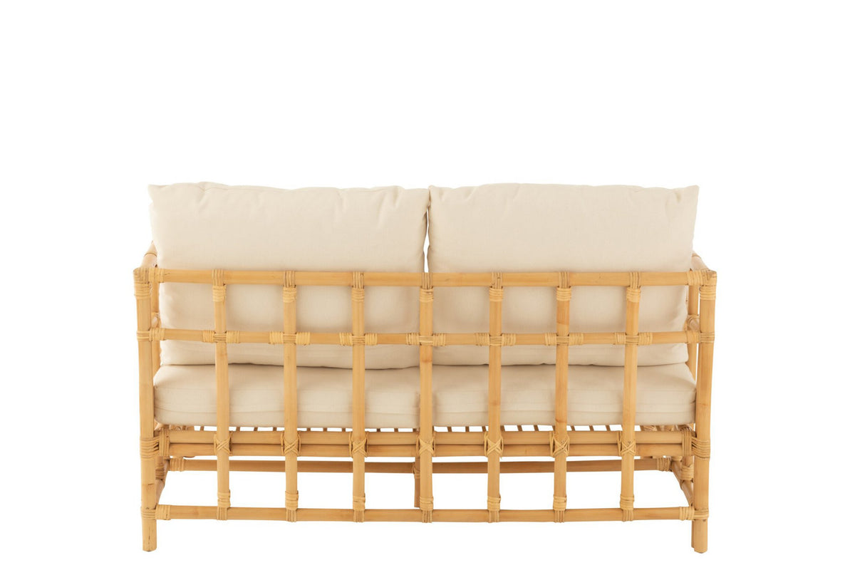 J-Line sofa Elise + kussen 2 Personen - rotan/textiel - naturel/wit