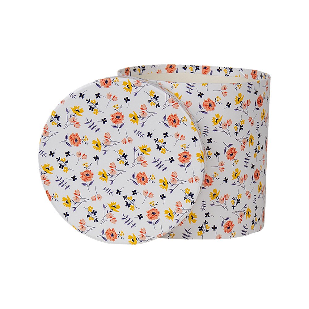 Opbergdoos Set van 3 Ø 19x19 / Ø 17x17 / Ø 15x15 cm Wit Karton Bloemen