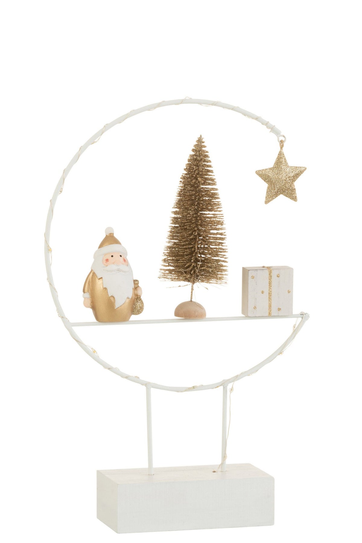 J-Line Semicirkel Op Voet+Led Kerstman Hout Wit/Goud