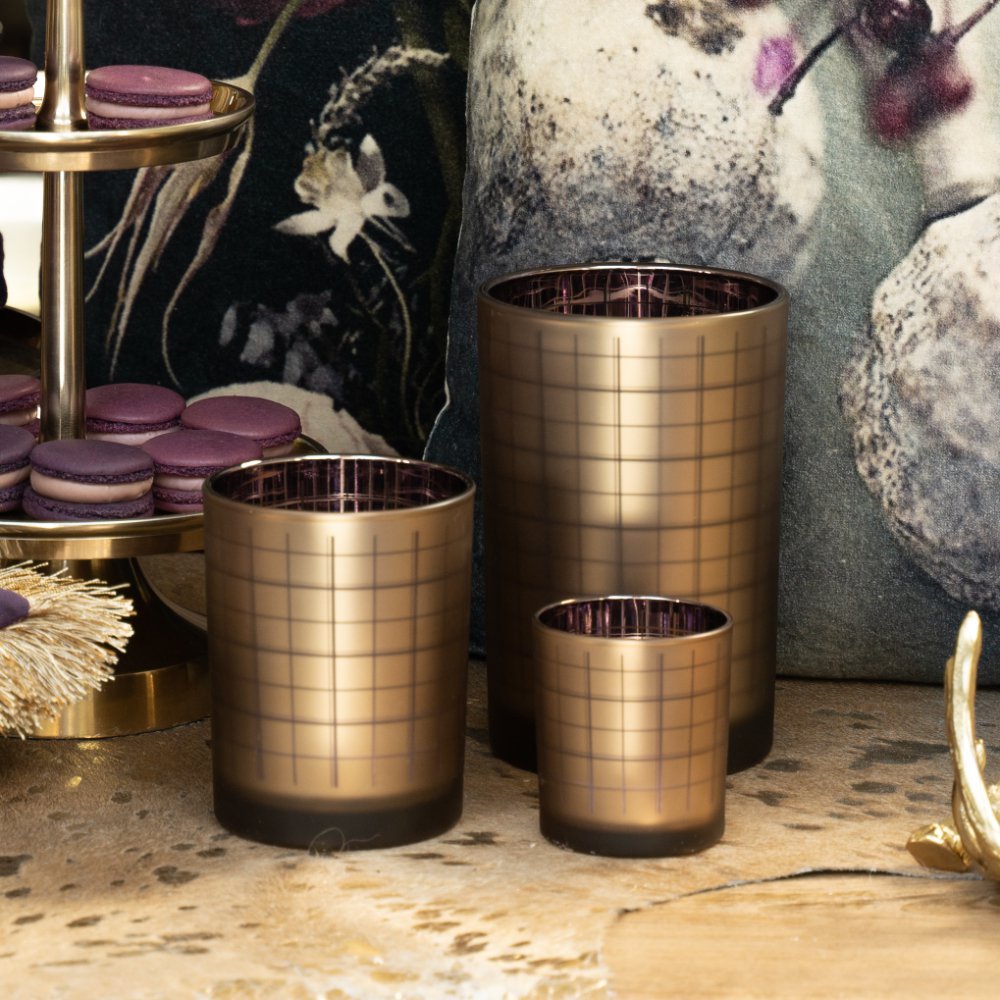 Theelichthouder blok goud paars large 18cm*