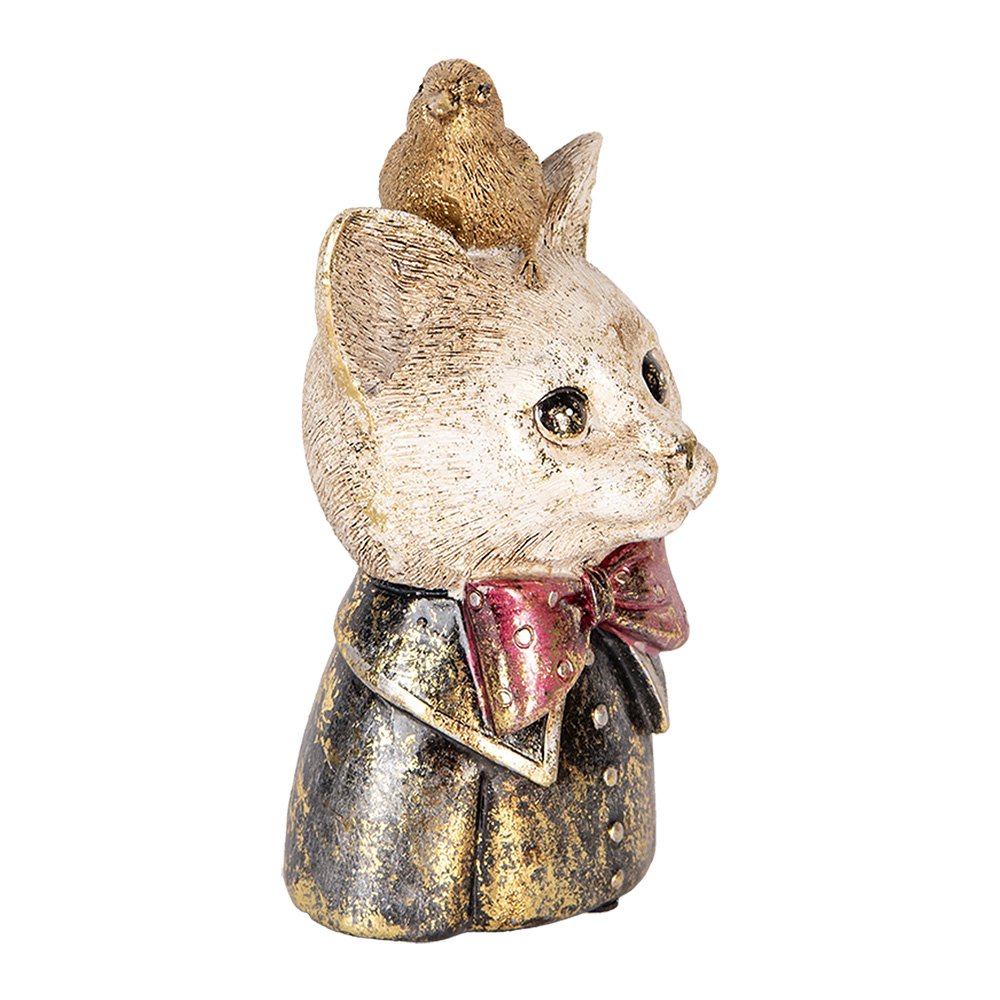 Decoratie Beeld Kat 11x9x18 cm Wit Zwart Kunststof