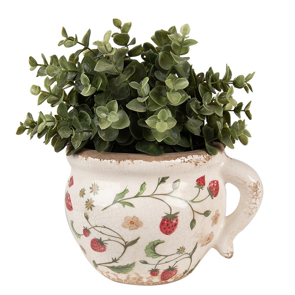Bloempot 17x14x12 cm Beige Rood Keramiek Aardbeien Bloempot Binnen