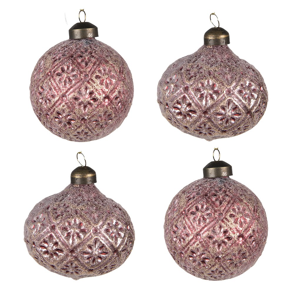 Kerstbal Set van 4 Ø 8 cm Rood Glas Kerstdecoratie