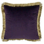 Kussen fluweel gouden franjes plum 45x45cm