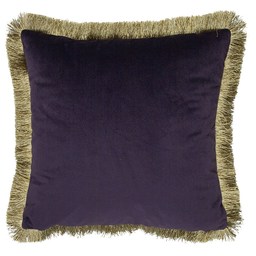 Kussen fluweel gouden franjes plum 45x45cm