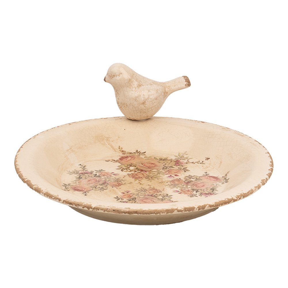 Vogelvoederbak Ø 26x10 cm Beige Keramiek Vogel