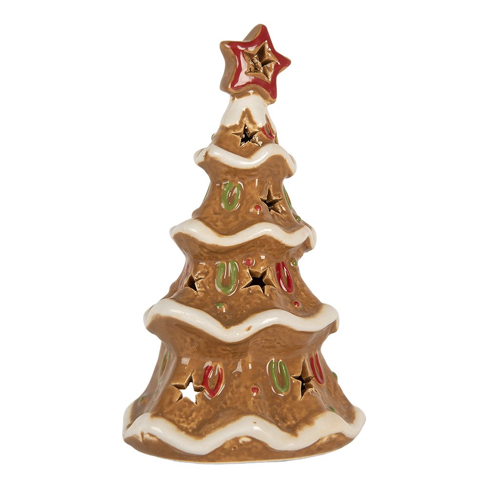 Waxinelichthouder Kerstboom 11x8x17 cm Bruin Keramiek