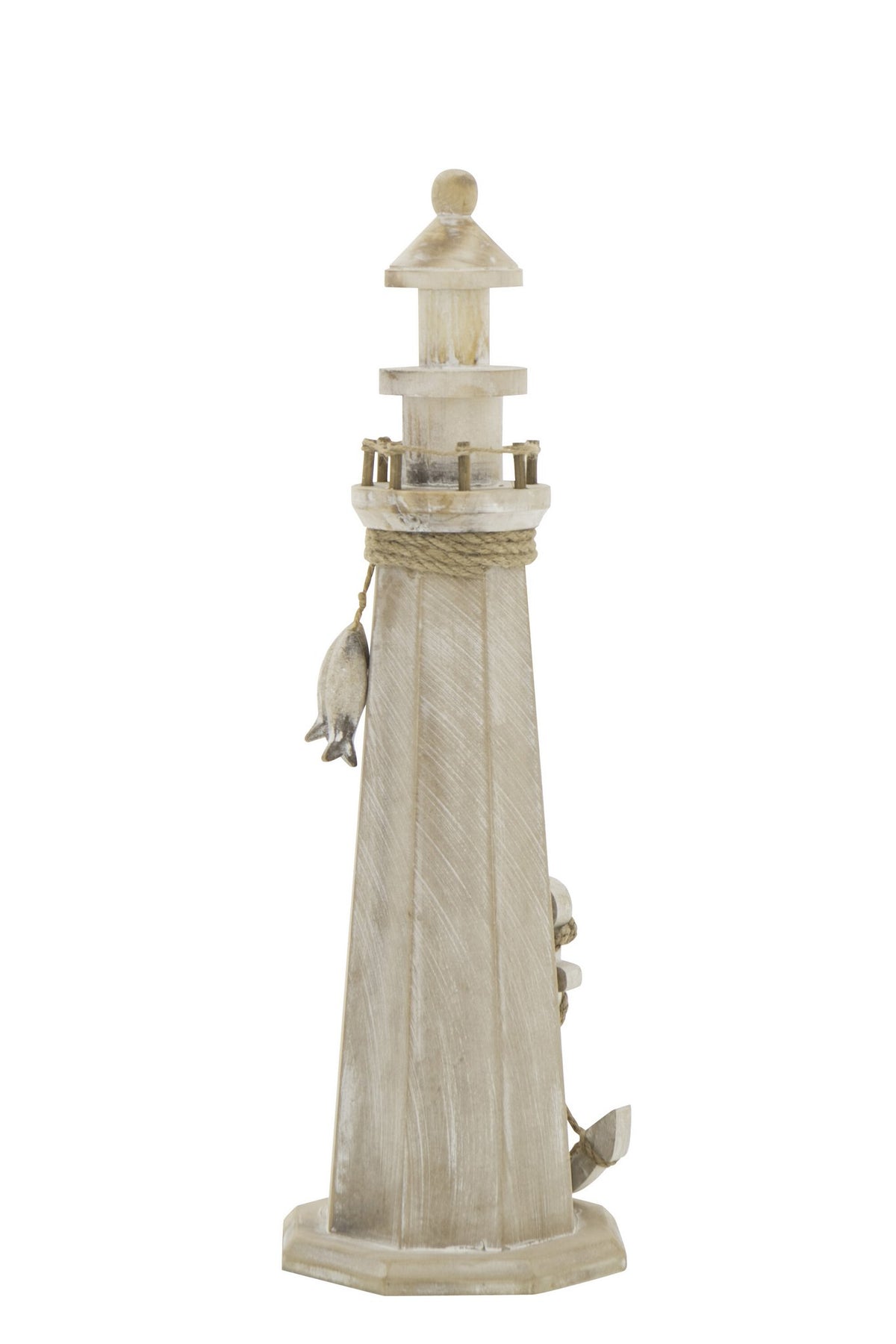 J-Line decoratie Vuurtoren - hout/touw naturel - L