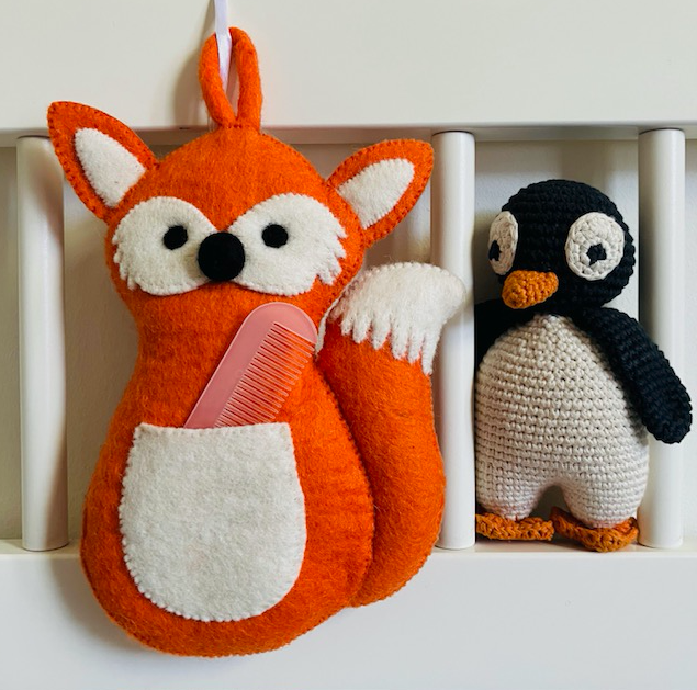 Luna-Leena fox babyboxzak - bedzak - oranje - wol - handgemaakt in Nepal
