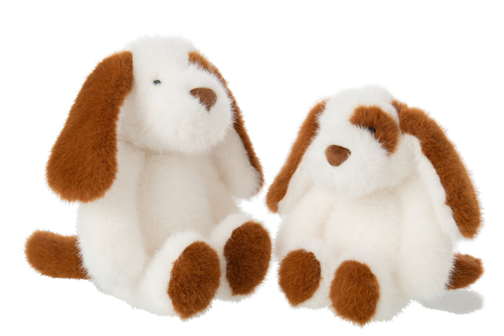 J-Line knuffel Hond - polyester - wit/bruin - medium