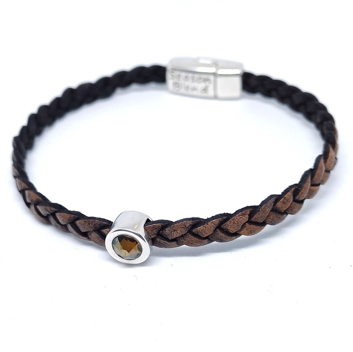 Shorty gevlochten leren armband antiek zilver