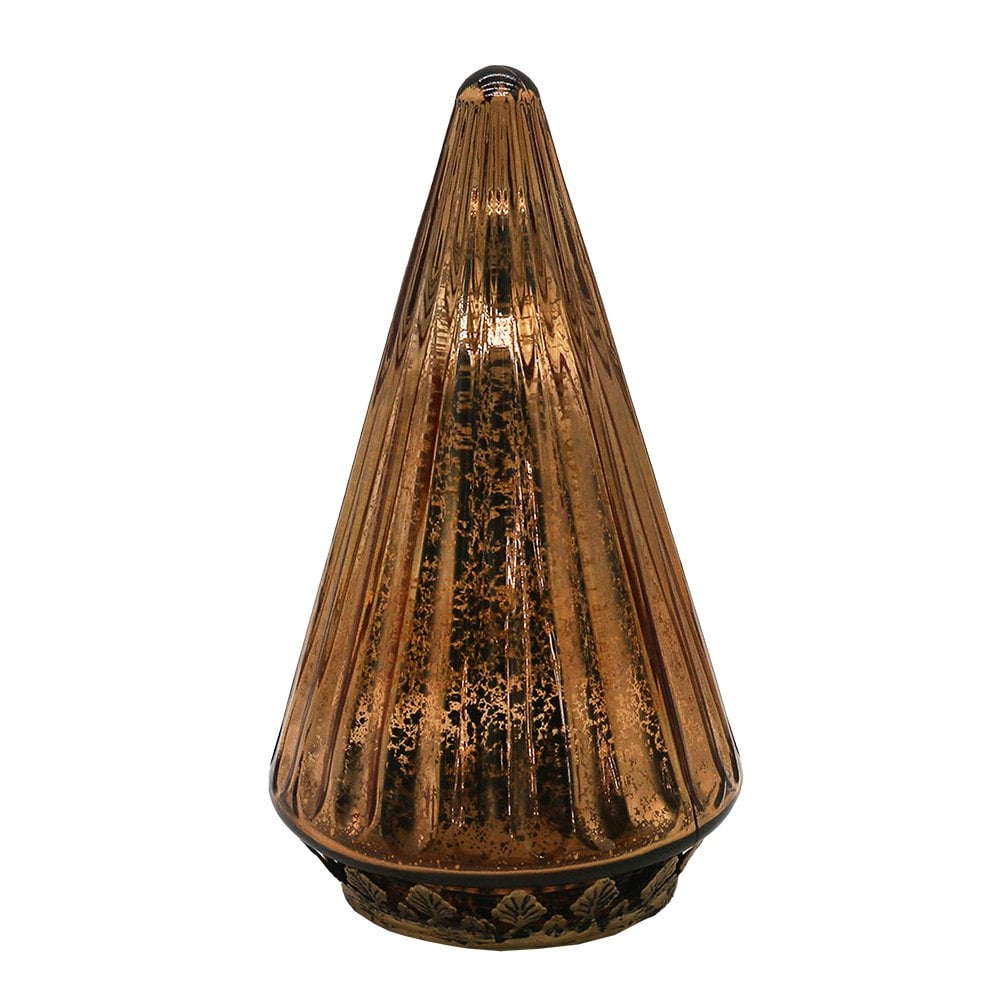 Kerstdecoratie met LED-verlichting Kerstboom Ø 11x19 cm Koperkleurig Glas