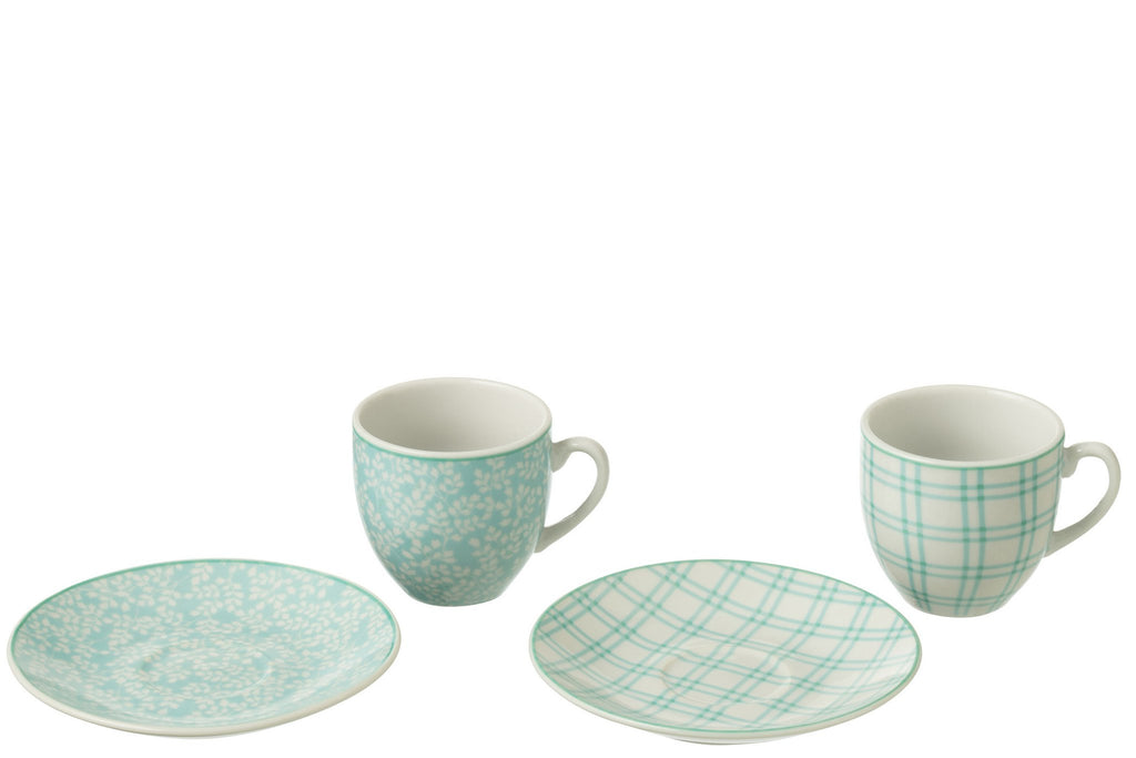 J-Line Doos 6 Kopjes+Schaal Keramiek Blauw