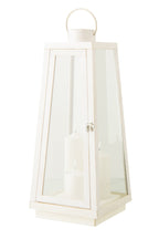 J-Line lantaarn + kaars - glas - wit - L - LED lichtjes