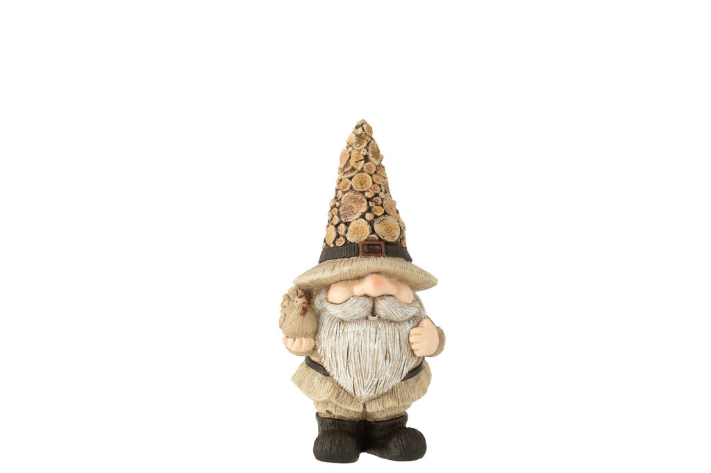 J-Line figuur Kabouter - hout - polyresin - naturel - M