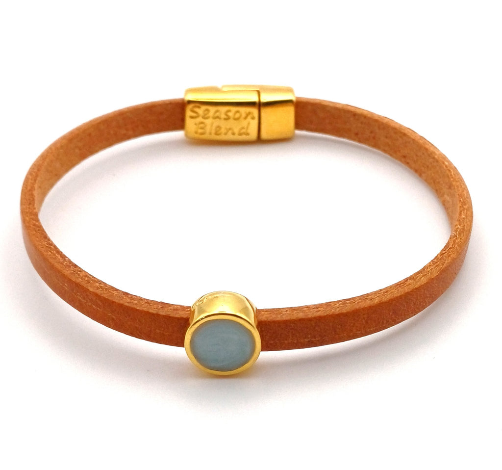 Leren armband met ronde emaille schuifregelaar