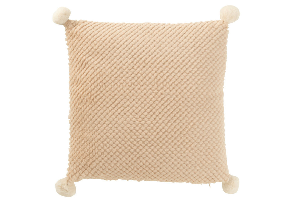 J-Line kussen Zacht Pompoms - polyester - beige