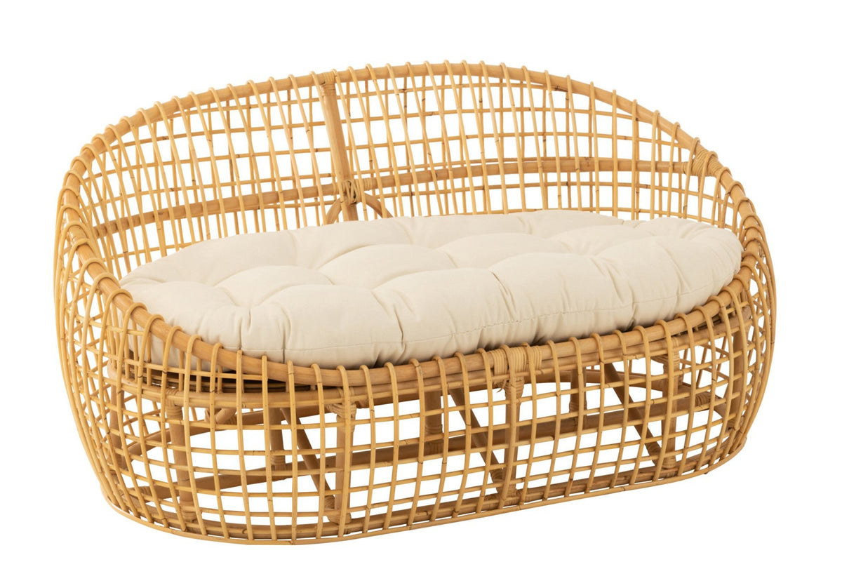 J-Line sofa Lise + kussen 2 Personen - rotan/textiel - naturel/wit