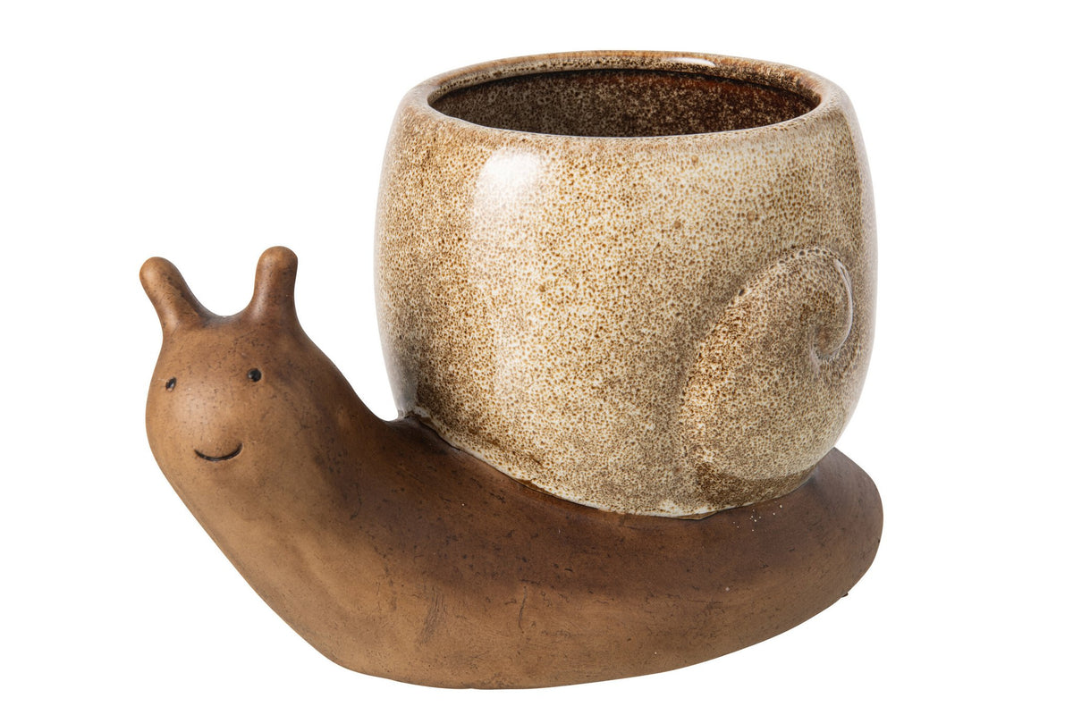 J-Line bloempot Slak - steengoed - bruin/beige