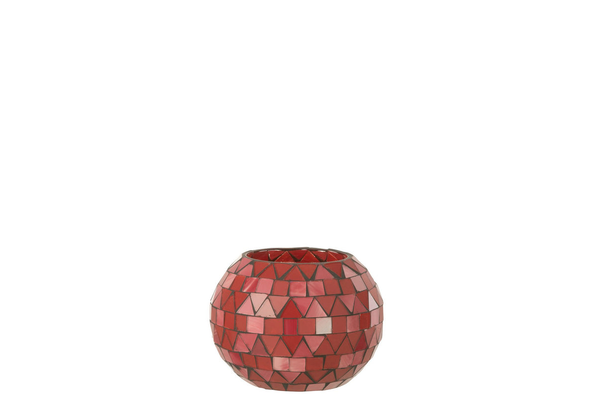 J-Line Teelicht Houder Mozaiek Driehoek Glas Rood/Roze Small