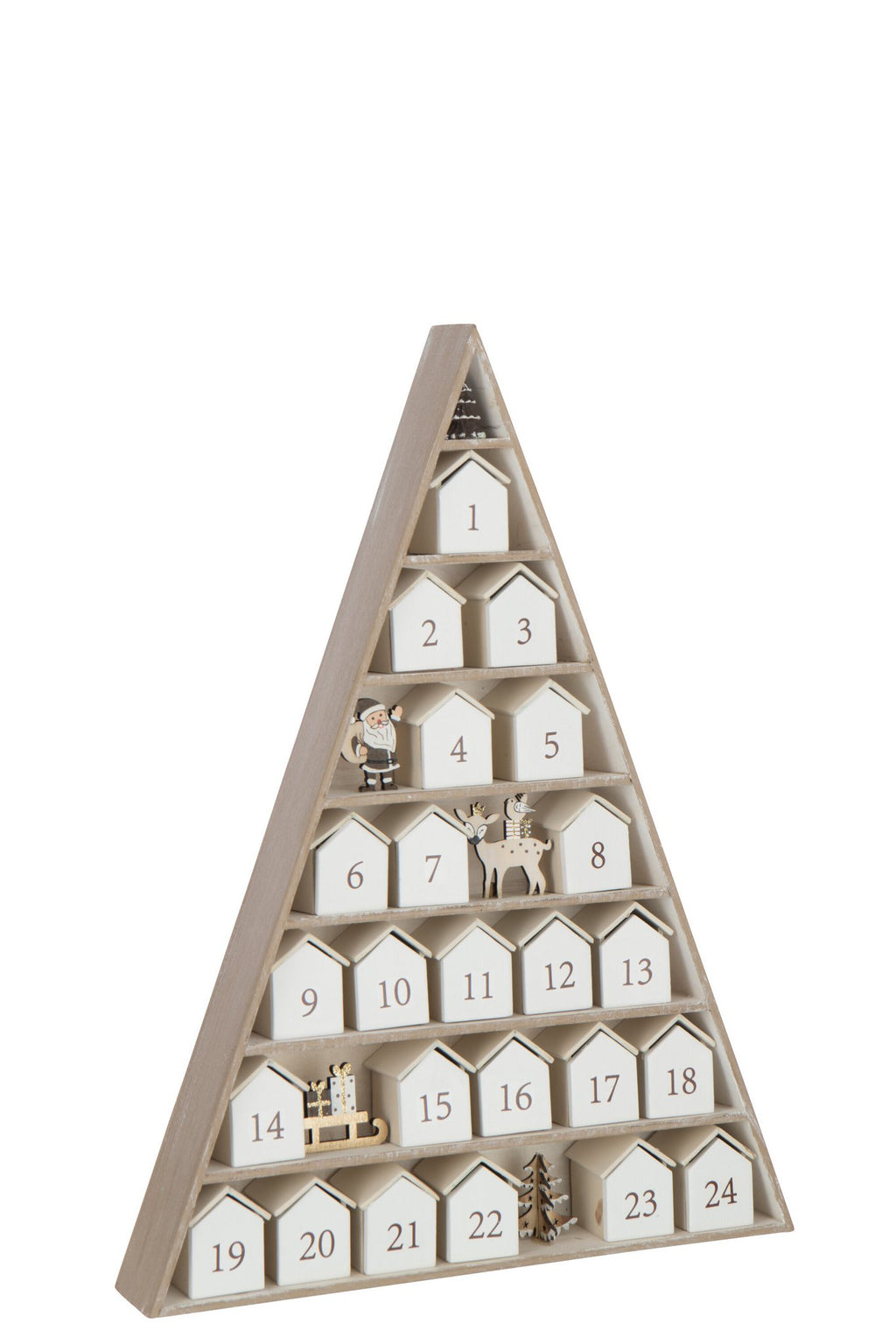 J-Line decoratie Boom + House Advent Calendar - hout - wit/naturel
