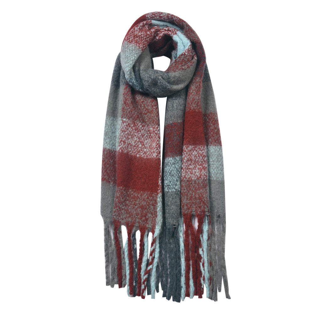 Wintersjaal Dames 50x180 cm Grijs Rood Synthetisch Ruit Wintershawl