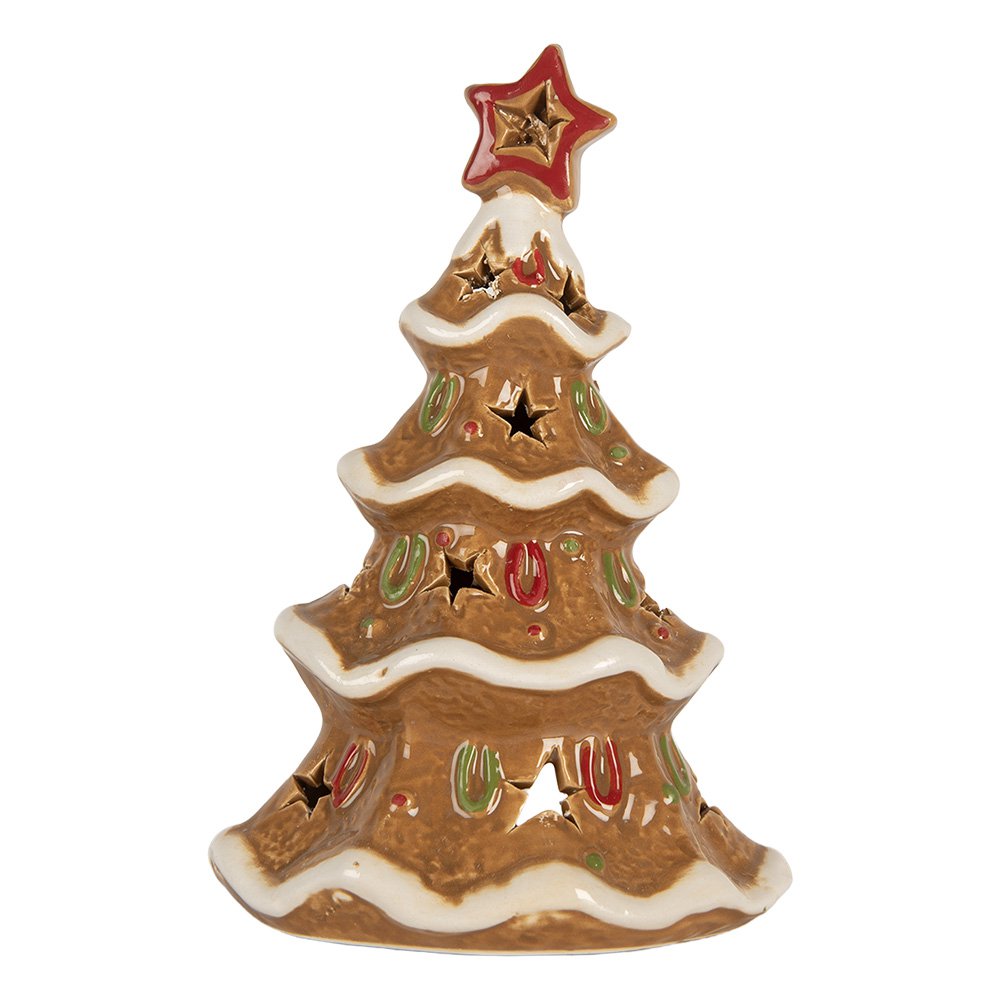 Waxinelichthouder Kerstboom 11x8x17 cm Bruin Keramiek