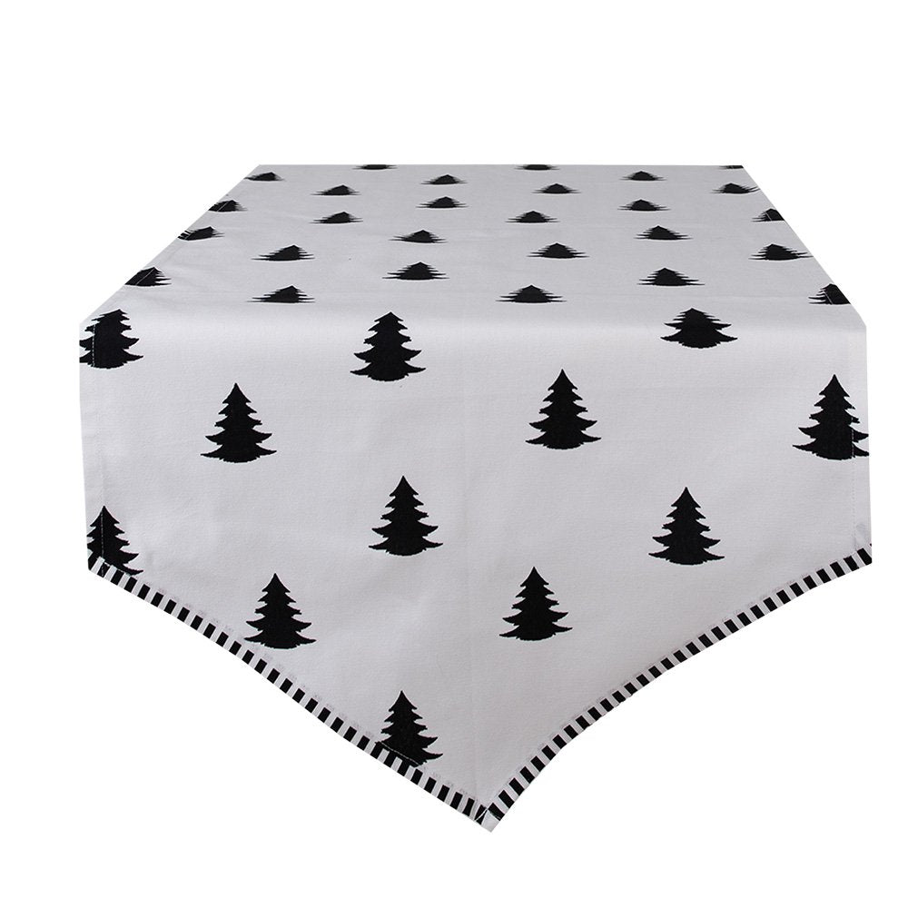 Tafelloper Kerst 50x160 cm Wit Zwart Katoen Kerstbomen Tafelkleed