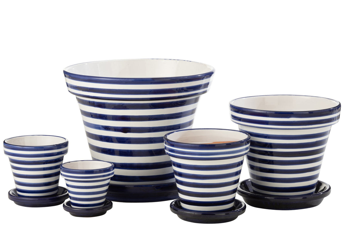 J-Line bloempot Granada Stripes - keramiek - blauw - small - Ø 50 cm