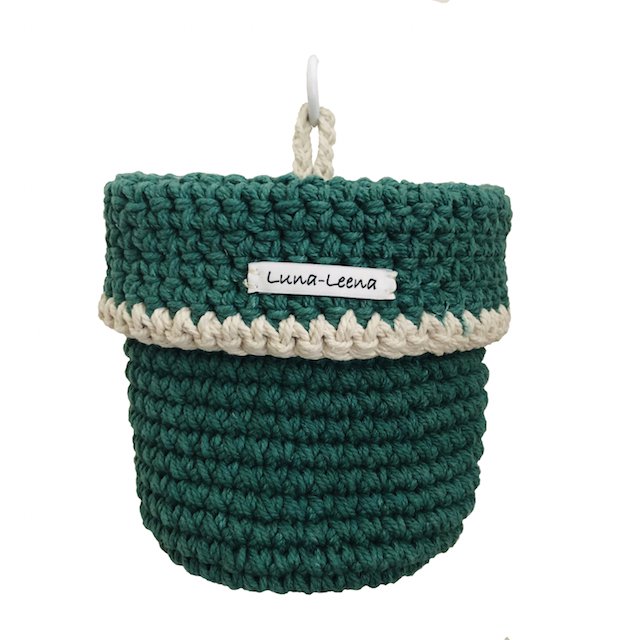 Luna-Leena mand hangend grenen groen - H12x12cm - katoen - hand gehaakt in Nepal