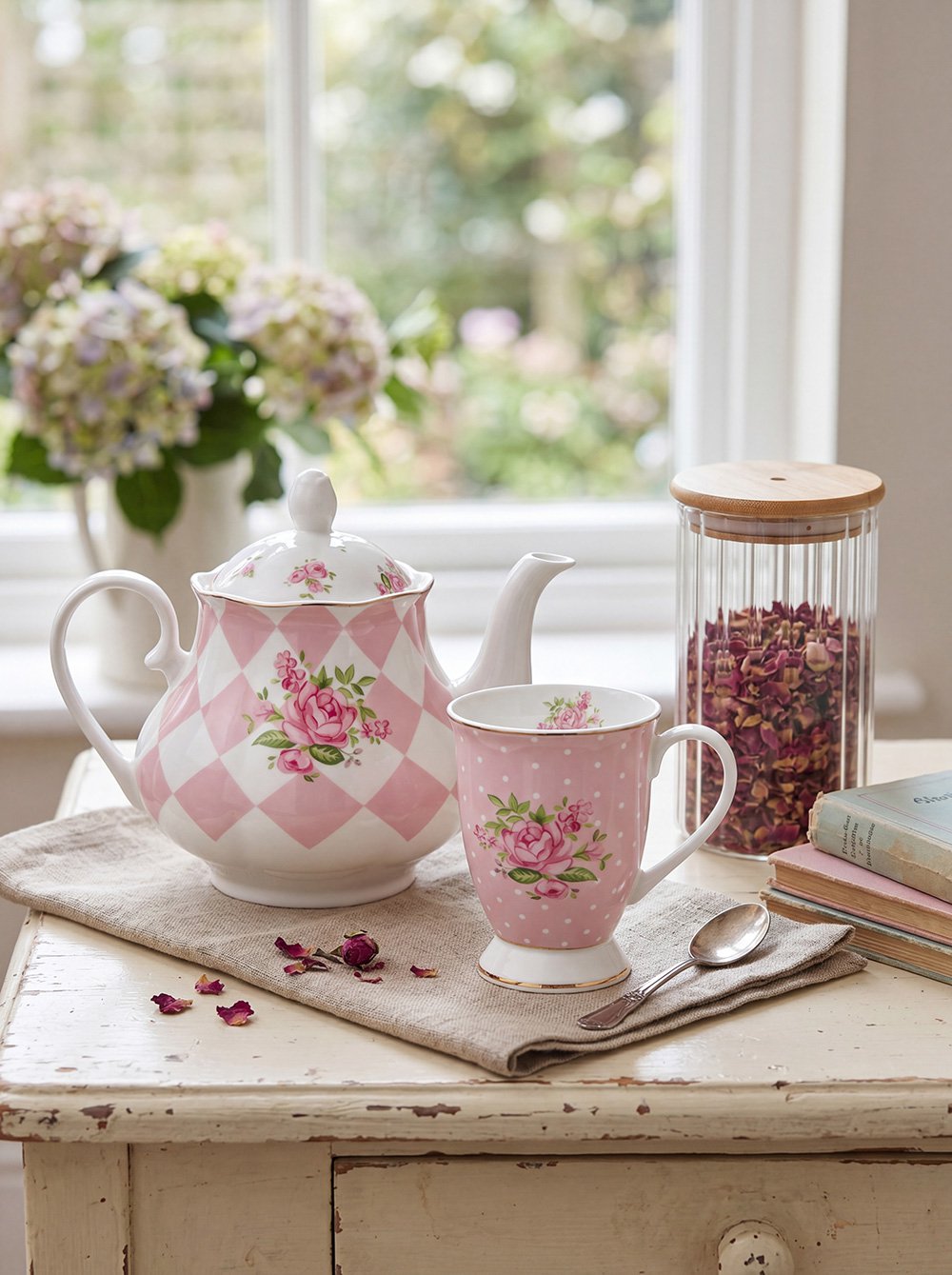 Mok 300 ml Roze Paars Porselein Rozen Drinkbeker