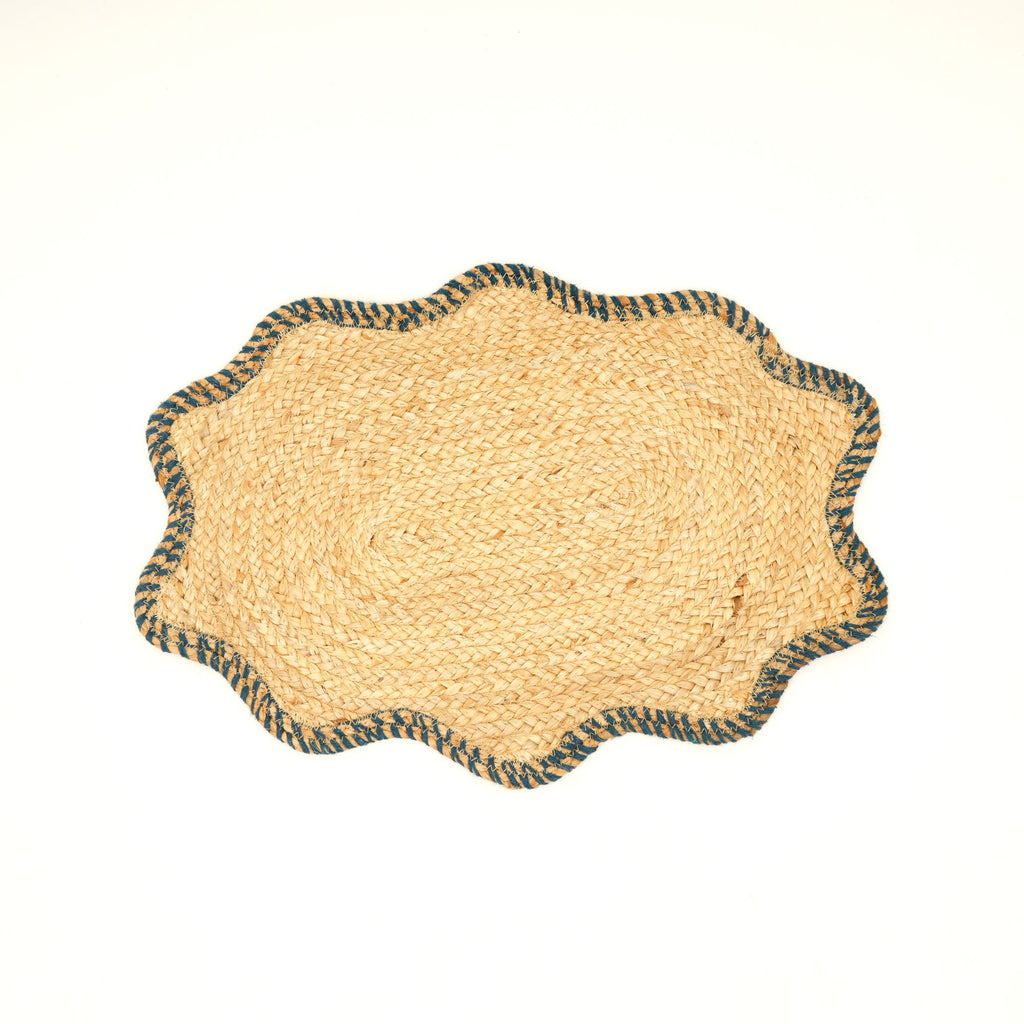 Handgemaakte gevlochten jute placemat – blauw – eettafel decor