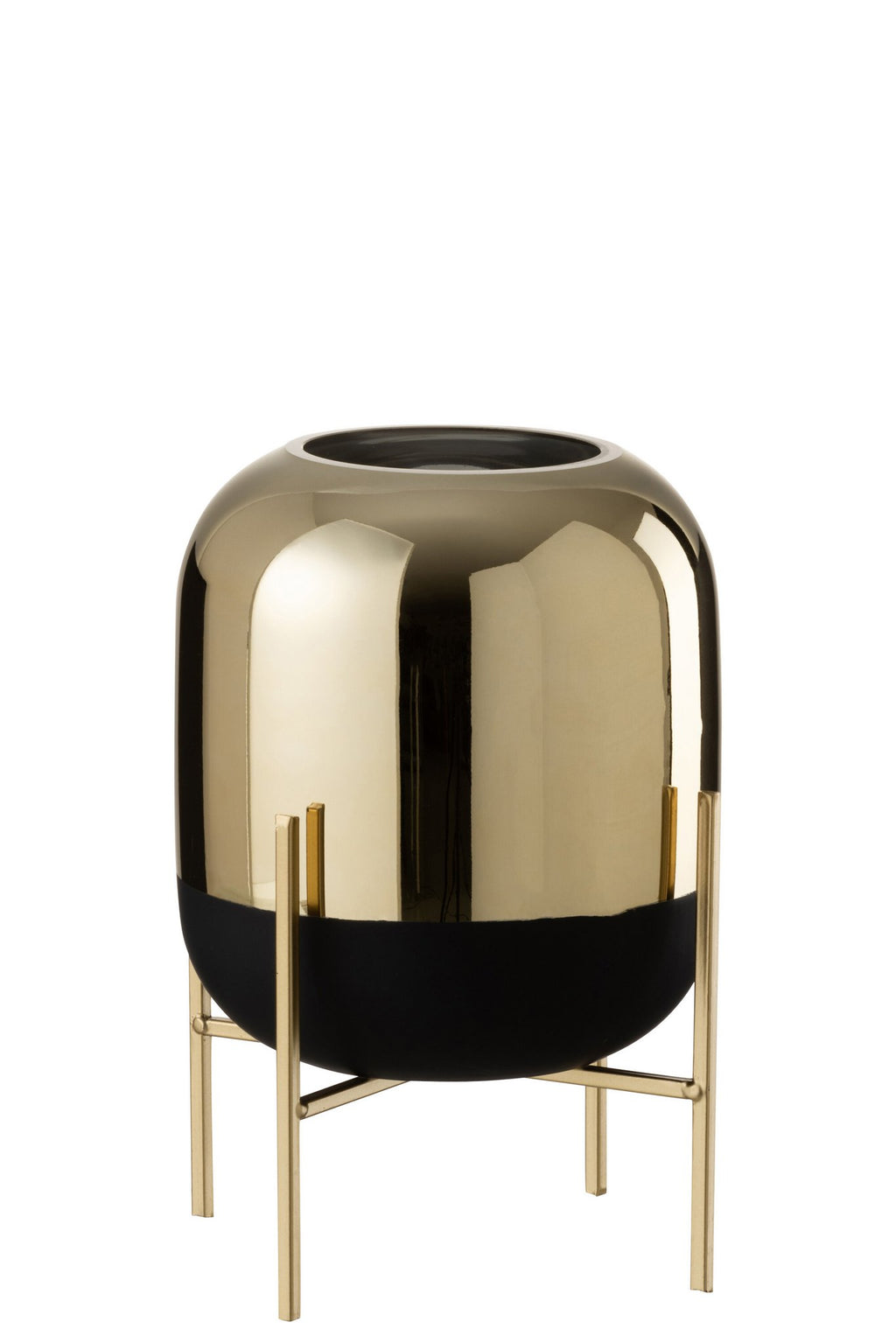 J-Line windlicht Op Voet - kaarshouder - glas - zwart/goud - small