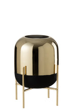 J-Line windlicht Op Voet - kaarshouder - glas - zwart/goud - small