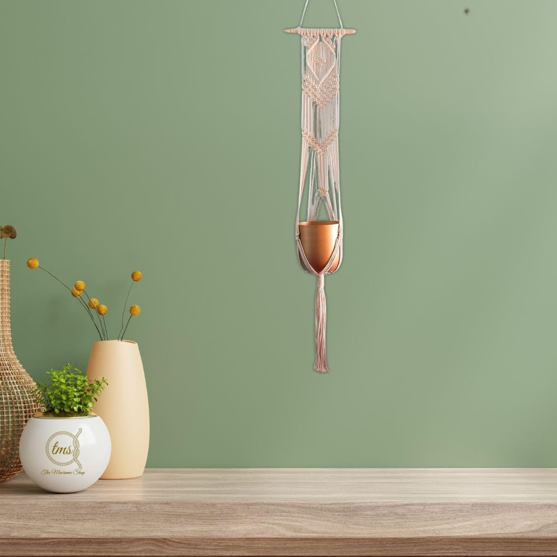 Gebroken witte macramé plantenhanger