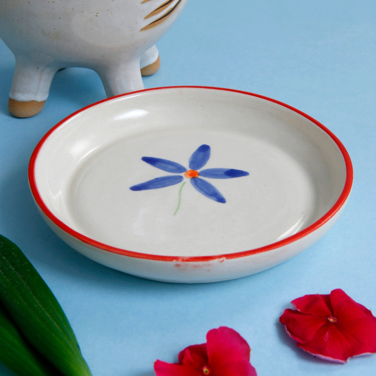 Blue Bloom Bord – Keramisch serviesgoed – Handgeschilderd bloemmotief – 5 inch
