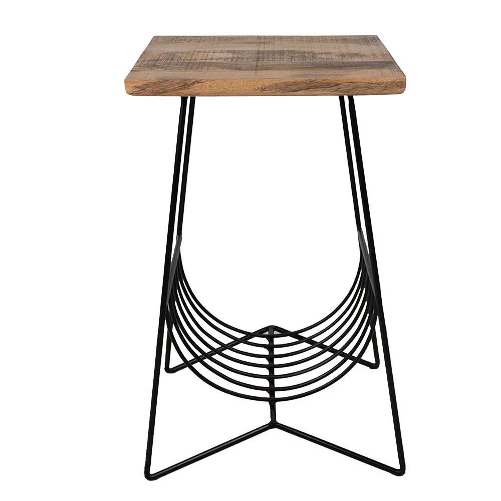 Bijzettafel Bruin Zwart, Hout en IJzer 40x40x63 cm