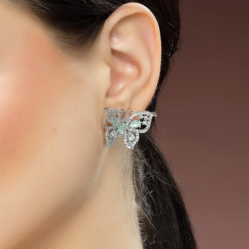 Amerikaanse diamanten oorbellen met vlinderdesign – damesmode-sieraden – verzilverd – limoengroen accent