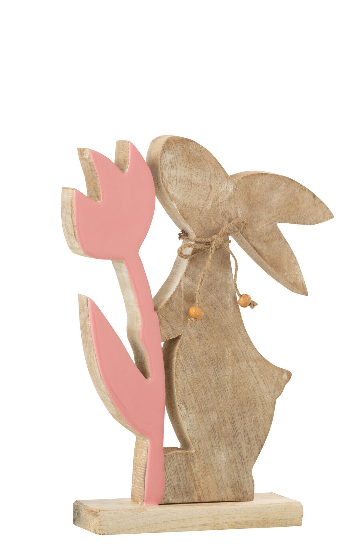J-Line decoratie Konijn Met Bloem - hout - roze - large